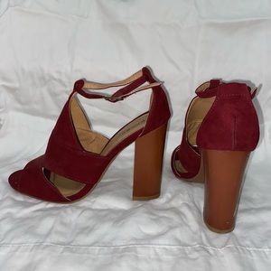 Burgundy open-toed heels